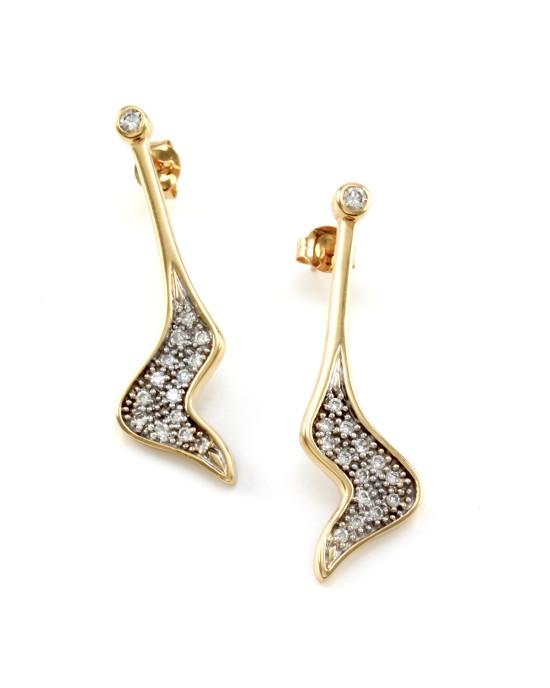 Pave Diamond Wave Drop Earrings in 14K Yellow Gold
